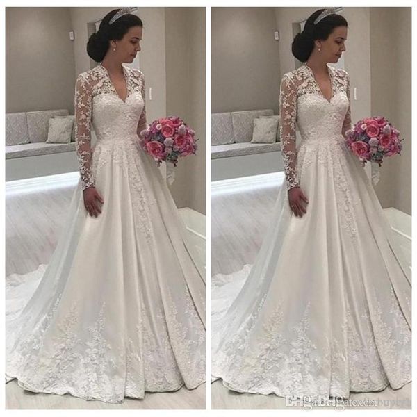 

2019 новая линия атласных свадебных платьев с длинным рукавом свадебные платья милла нова свадебное платье свадебные платья abiti da sposa i, White