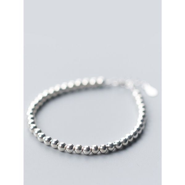 

la maxza 925 sterling silver 4mm beaded ball bracelet for women lucky charm bracelets bangles for gift party friendship bracelet, Black
