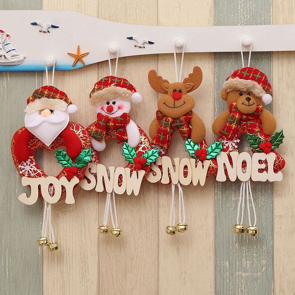 

2018 1pcs christmas tree ornaments small bell pendant snow letter wood sign home party decoration holiday gift