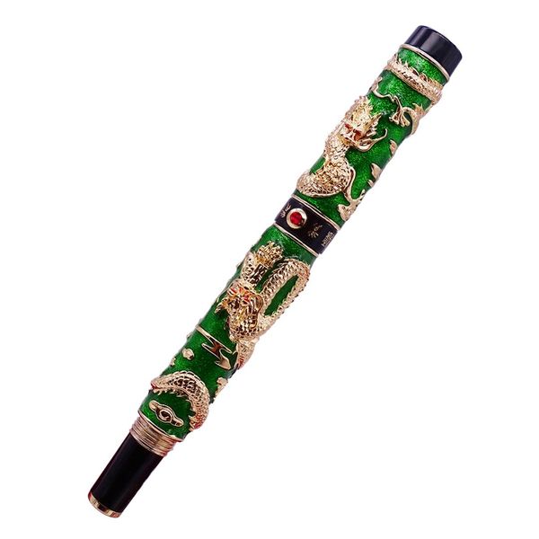 

luxury jinhao green cloisonne double dragon fountain pen iridium m nib advanced craft writing gift pen for business graduate