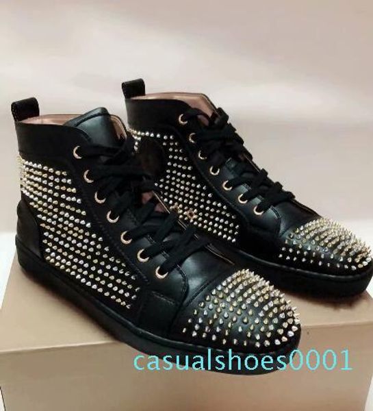 

designer sneakers red bottom shoe suede spikes shoes for men and women shoes party wedding crystal leather casual shoes ac01, Black