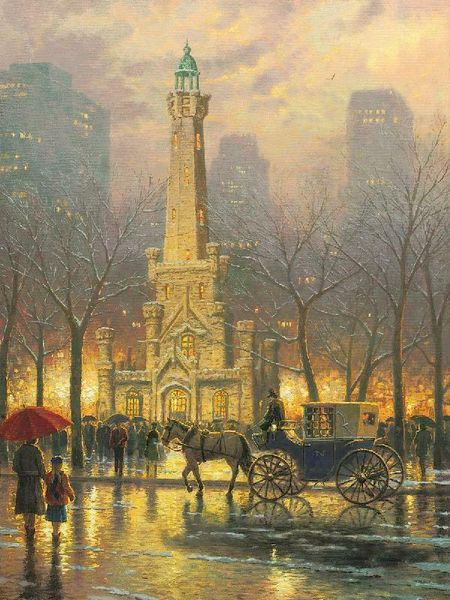 

thomas kinkade~ chicago the water tower home decor handpainted &hd print oil painting on canvas wall art canvas pictures 200123