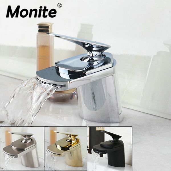 

monite waterfall solid brass golden plated faucets chrome black nickel basin bathroom lavatory sink torneira faucet mixer taps