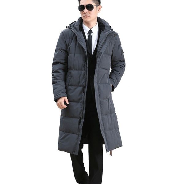 

winter business men long down jacket loose thicken warm parkas hooded windbreaker mens overcoats casual large size l-6xl coats, Black