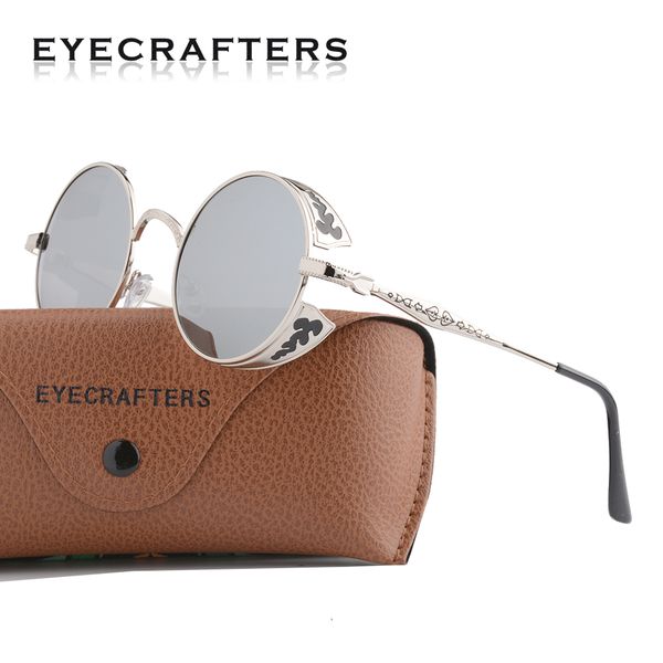 

metal frame round polarized sunglasses mens gothic steampunk sunglasses womens fashion retro vintage silver mirrored sun glasses, White;black