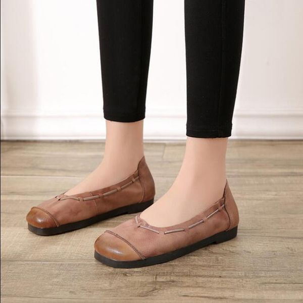 

casual vintage genuine leather women flat singles spring summer new handmade pregnant woman dance shoes comfortable soft cs3, Red;white