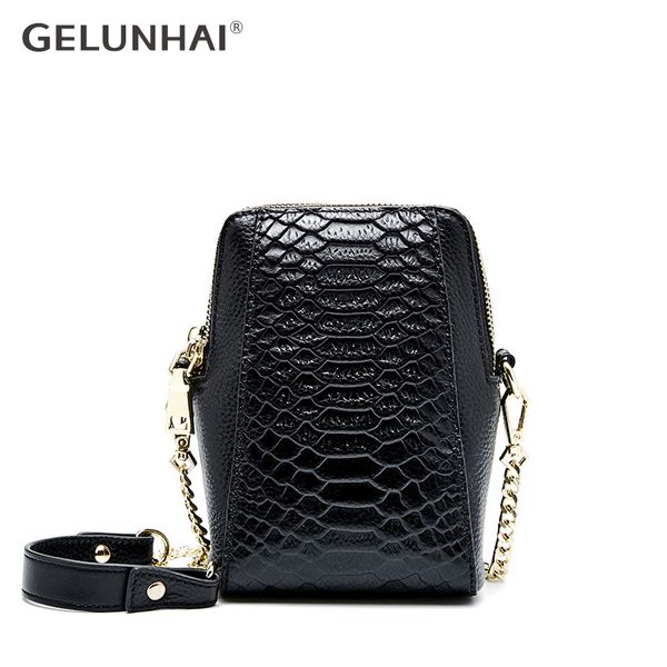 

gelunhai 100% genuine leather soft skin fashion women messenger bag alligator pattern shoulder phone bag small flap chain strap