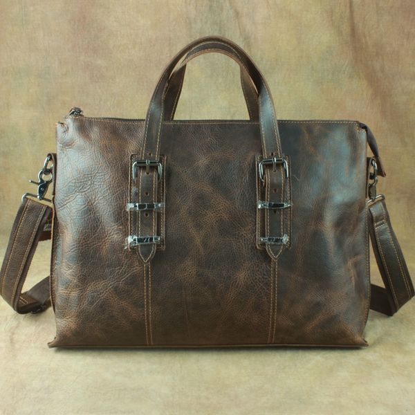 

fashion genuine leather men shoulder bags retro style briefcase layer cowhide casual male business handbag