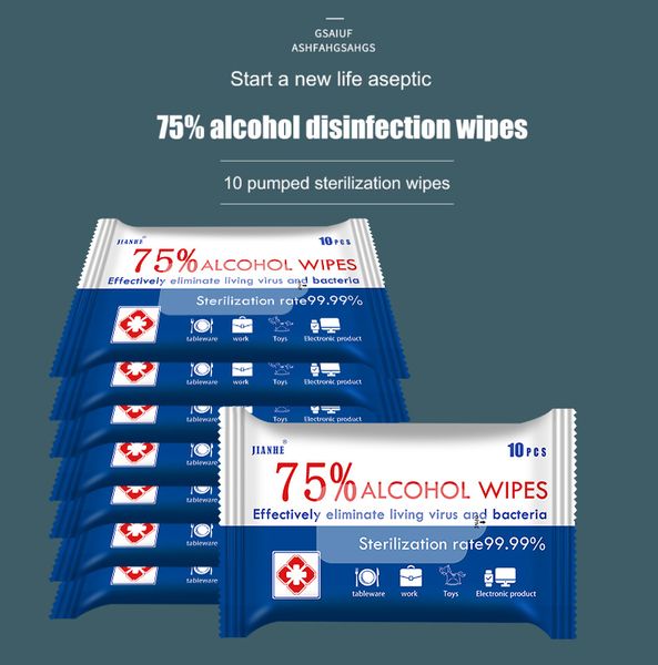 

10 pieces 75% alcohol disinfection wipes ethanol alcohol sterilization portable disposable extraction packet wet wipes