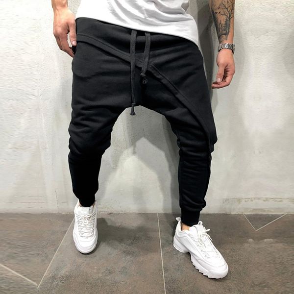 

men's pants boys spring winter joggers solid patchwork drawstring sweatpants trouser casual autumn mens, Black