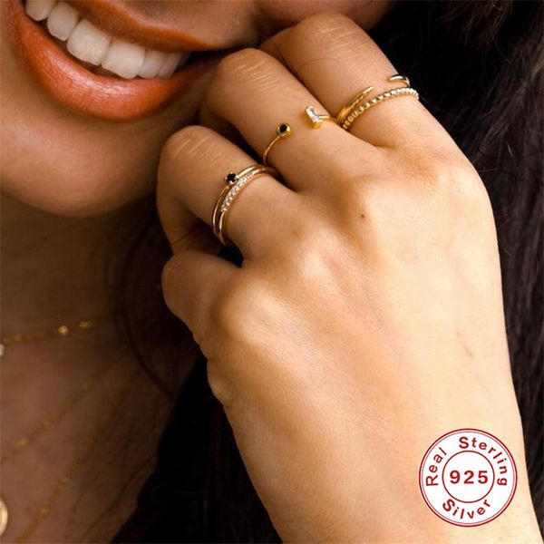 

romad female crystal rings 925 sterling silver rings for women zircon stone open ring wedding jewelry fashion engagement, Slivery;golden
