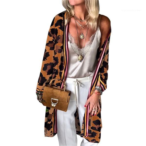 

coats women loose casual cardigan long sleeve coats slim lapel neck ladies clothing fashion leopard trench, Tan;black