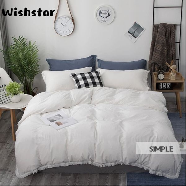 

solid white washed cotton tassel duvet cover set soft twin  king bed linen set girls lace bedspread romantic bedding