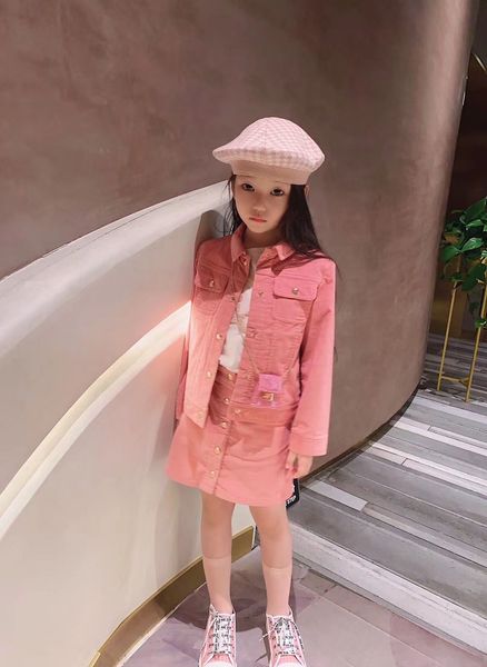 

2020 new children's set spring autumn new girls clothing set pink coat skirt t-shirt two-piece children's baby uniform suits set, White