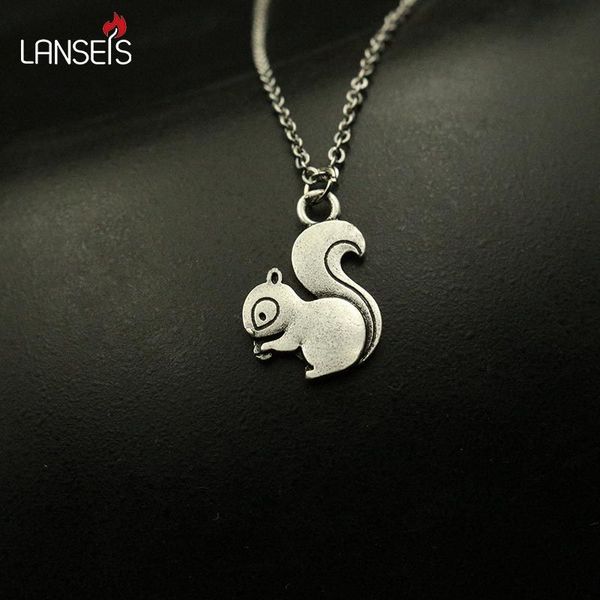 

lanseis 1pcs cute animal necklace pendant women little squirrel pendant, Silver