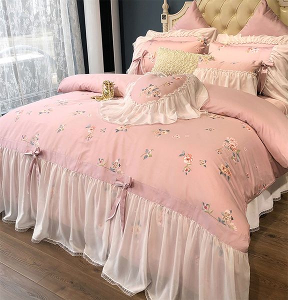

pink camel pastoral flower bedding set,full king  home textiles 60s plush cotton double bedspread pillow case duvet cover
