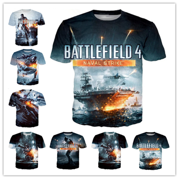 

новая мода стиль дизайн творческая игра battlefield 4 футболка 3d печати мужчины / женщины унисекс лето круглый воротник с коротким рукавом, White;black
