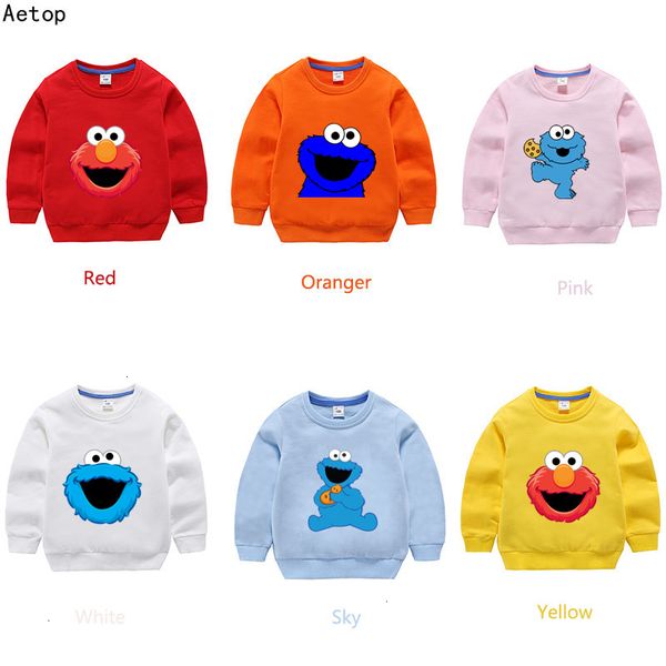 

2019 boys girls anime cookie monster funny splicing color kid summer o-neck children cartoon t shirt baby sweatshirt, Black