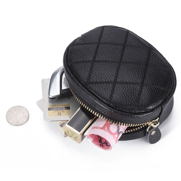 

genuine leather mini- small change package transit card package originality zipper key coin bus cosmetics, Black
