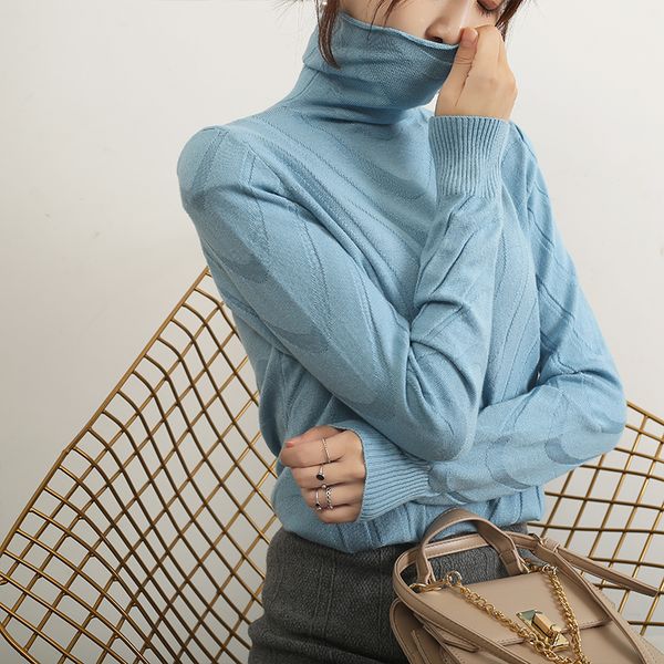 

alkmene high collar thick water ripple bottoming pullover female 2019 autumn and winter ladies knit sweater slim with coat, White;black