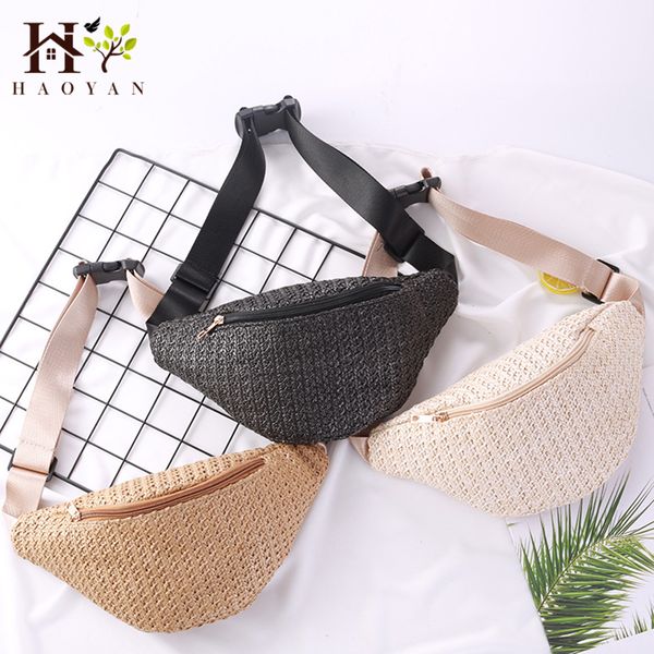 

haoyan 2019 summer new retro style mini pockets fashion woven rattan diagonal shoulder chest bag straw bag