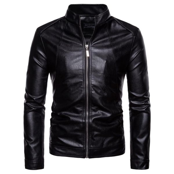 

foreign trade autumn and winter new style 2018 western style men stand collar sportsman locomotive leather coat washing pu leath, Black