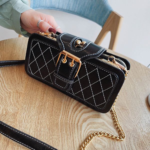 

women's new high-end fashion embroidery thread square sling bag chain shoulder messenger bag