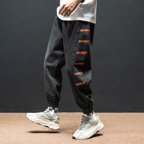 

men's jeans japanese vintage fashion men loose fit printed designer harem homme cargo pants streetwear hip hop joggers, Blue