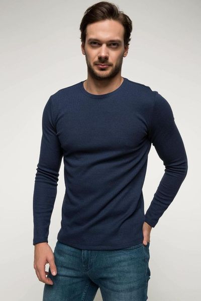 

defacto navy blue men long sleeve autumn tees casual fit male t-shirt o-neck cotton -i2134az18sp, White;black