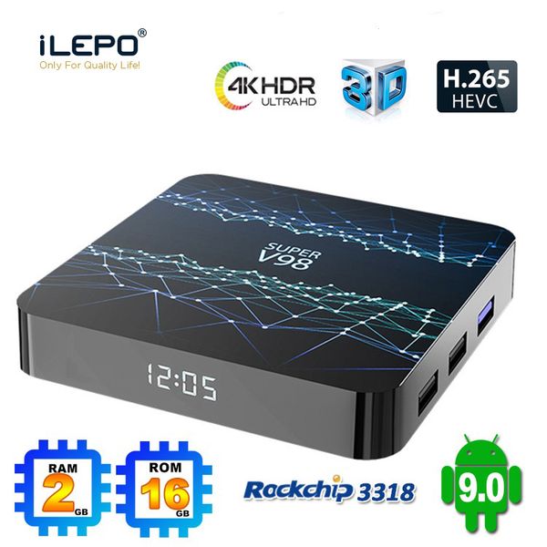 

1 шт супер v98 rk3318 android 9.0 smart tv box quad core 4gb 32gb bt4.0 2.4g wifi 4k media player