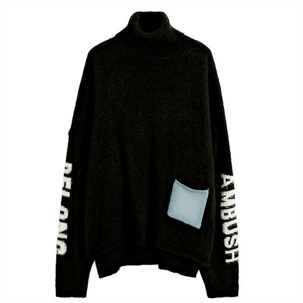 

ambush turtleneck knit men women sweaters streetwear kanye west hip hop casual harajuku ab highcollar pullover sweater high quality, White;black