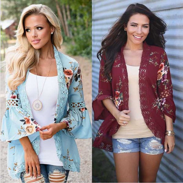 

autumn 2019 boho women jacket lace flare long sleeve slim casual open stitch fashion women clothes spring shirt coat jacket, Black;brown