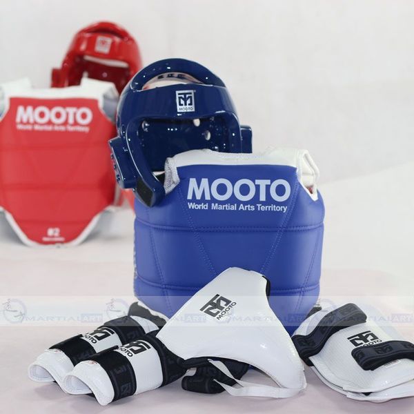 

wtf taekwondo sparring gear mooto protectors guards complete one set helmet head chest protector shin arm jockstrap groin guard, Black;gray