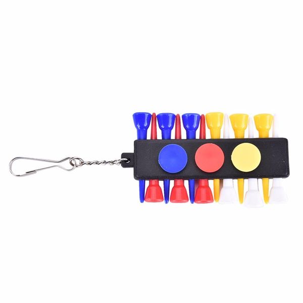 

1pcs colorful plastic golf tee holder carrier with 12 plastic golf tees with 3 ball markers + keychain zepiq