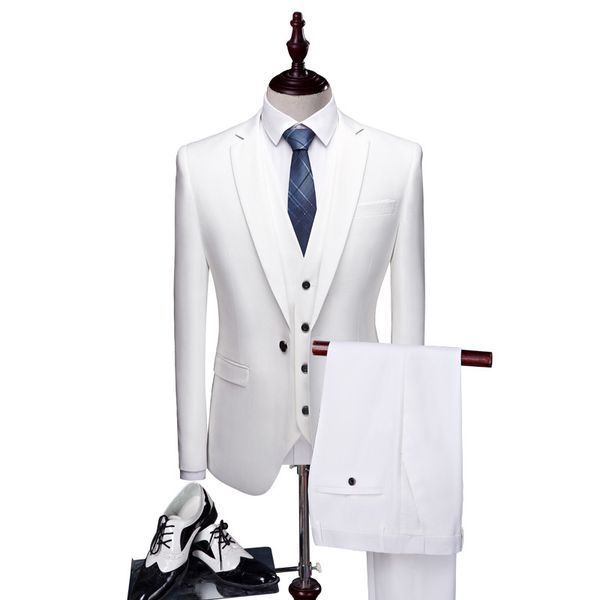 

2019 white formal suits men 3 piece set fashion business banquet mens suits large asian size 5xl 6xl slim fit men dress suit, White;black