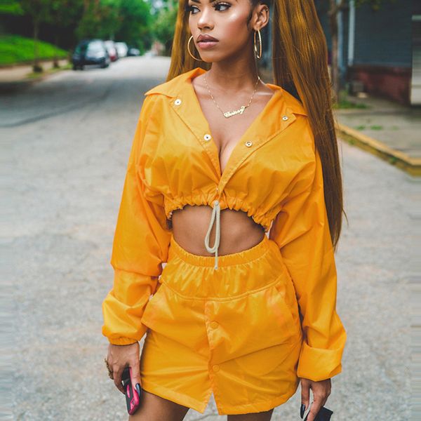 

two piece set women lace up bomber jacket + mini skirts women streetwear tracksuit yellow color bandage outfit feminina suit, Gray