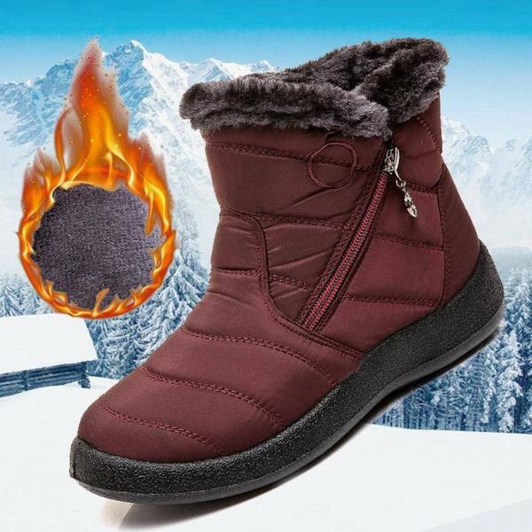 

women winter warm snow boots plush-lined slip on waterproof ankle shoes xin-shipping, Black