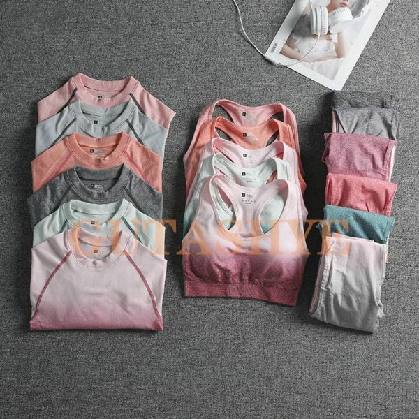 

guta gradient yoga set gradient sportswear breathable running suit fitness clothing women gym leggings workout clothes 3 pcs/set