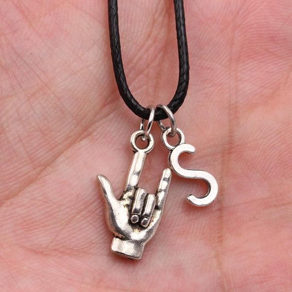 

2020 новый a-z письмо язык жестов of love diy подвеска кожа ожерелье для мужчин женщин мода ювелирные изделия пара праздник подарок wcykn, Silver