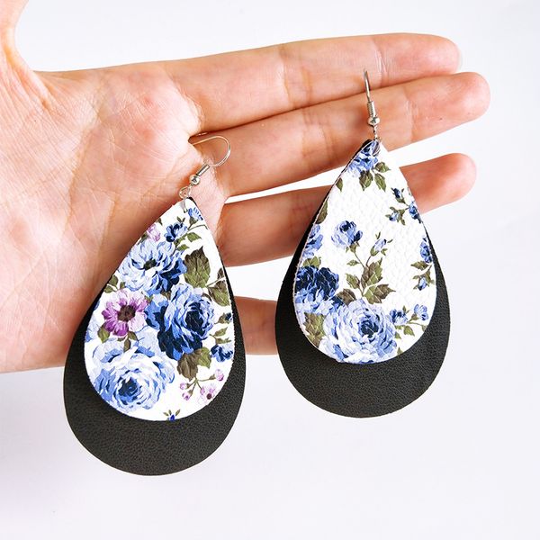 

cpop 14 узоры искусственная кожа серьги новая личность красочные цветок капли воды кулон серьги мода ювелирные изделия аксессуары падение до, Silver