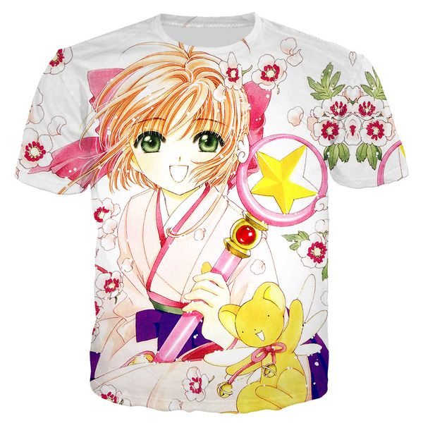 

anime sakura card captor футболка 3d печати anime girl коротким рукавом harajuku t shirt мужчины женщины streetwear tops, White;black