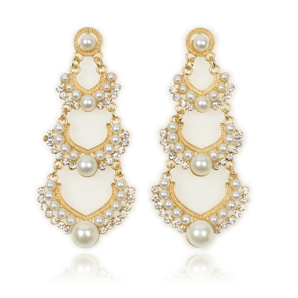 

горячие продажи моды класса люкс изысканный pearl персик сердца серьги падения венчания партии dinner платье ювелирные аксессуары, Golden