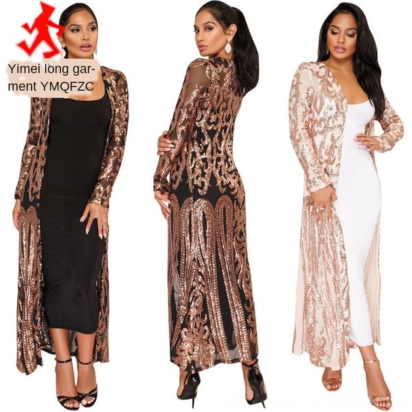 

2019 bead long skirt bead long skirt dress sequins perspective cardigan dress, White