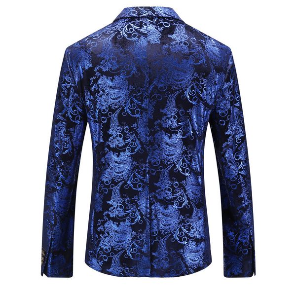 

floral gold print party wedding blazer men designer notched slim fit suit jacket plus size male prom stage costume, White;black