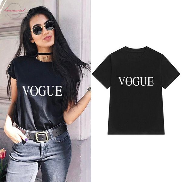 

vogue print t shirt fashion women summer short sleeve o neck tshirt homme white black casual fashion t shirts