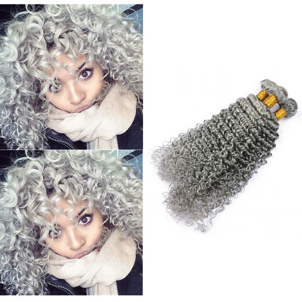 Double Wefted Silver Grey Virgin Human Hair Weft Extensions 3