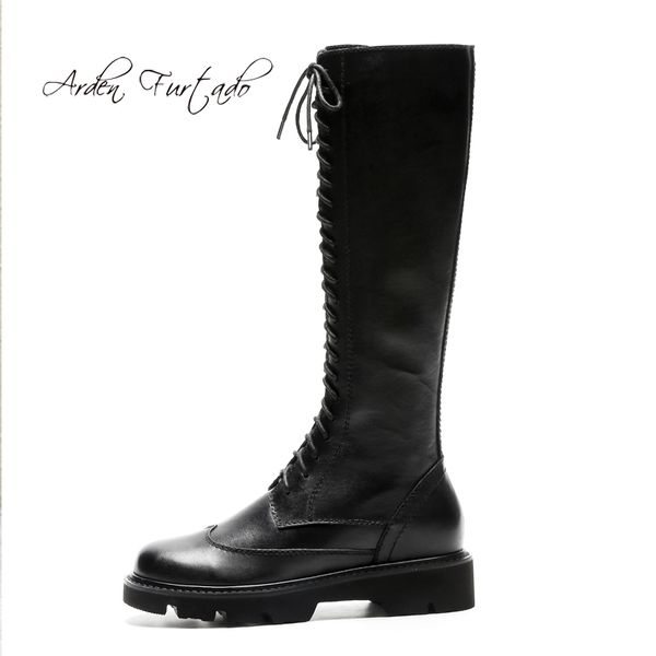 

arden furtado fashion women's shoes winter elegant ladies boots pure color round toe cross lacing zipper knee high boots, Black
