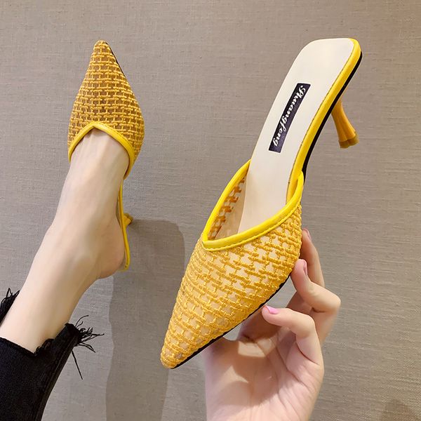 

тапочки повседневная женская обувь med мулы для женщин 2020 тонкие каблуки крышки toe слайды новые высококачественные мягкие указал насосы т, Black