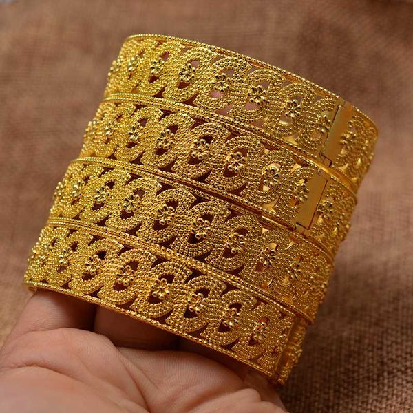 

wando 4pieces arab dubai bangles for women ethiopian nigeria wedding bracelet 24k gold color african jewelry banquet party gift, Black