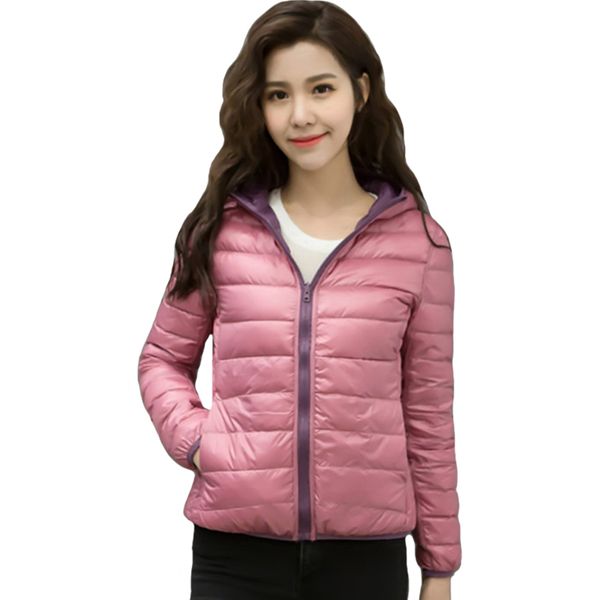 

2019 autumn winter women jacket double side wear light thin white duck down female coat fashion women's outwear ladies jackets, Black